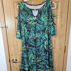 Tropical Green Leaf Print Dress